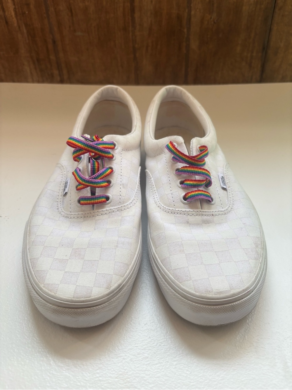 Vans Tonal Checkerboard shoes rainbow laces size men’s 11.5